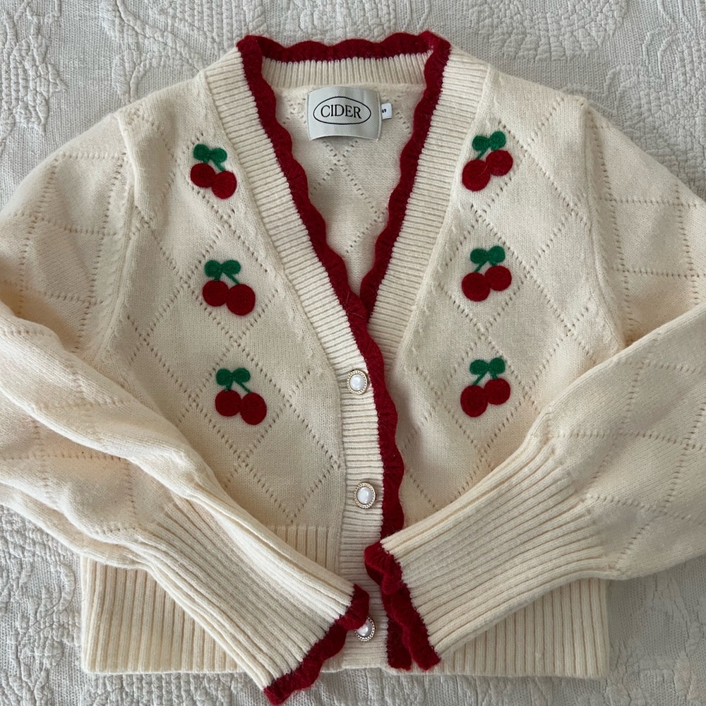 Cider Cream and Red Vintage Cardigan Sweater